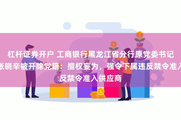 杠杆证券开户 工商银行黑龙江省分行原党委书记、行长张晓辛被开除党籍：擅权妄为，强令下属违反禁令准入供应商